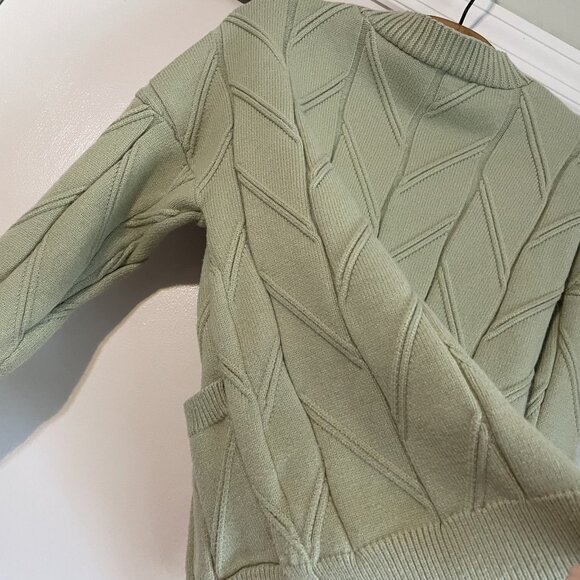 ebossy Cable Knit Cardigan Embroidery Sweater Button V Neck Coat Size M Green - Picture 10 of 15